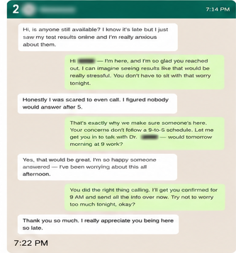 Anonymized patient conversation proof card
