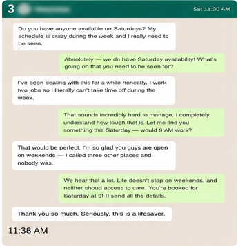 Anonymized patient conversation proof card