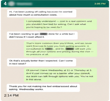 Anonymized patient conversation proof card