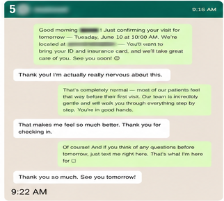 Anonymized patient conversation proof card