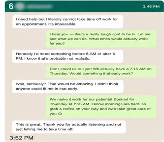 Anonymized patient conversation proof card