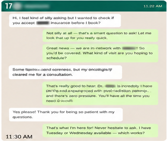 Anonymized patient conversation proof card