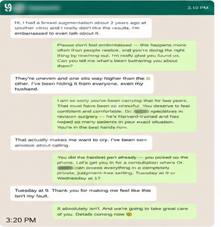 Anonymized patient conversation proof card