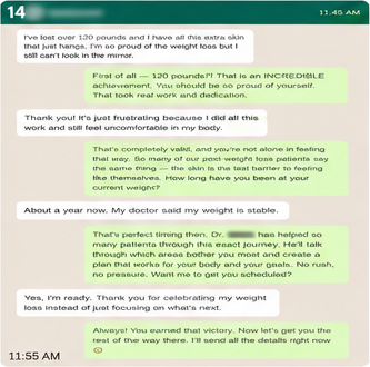 Anonymized patient conversation proof card