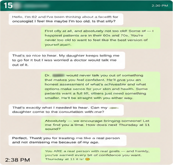 Anonymized patient conversation proof card