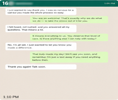 Anonymized patient conversation proof card